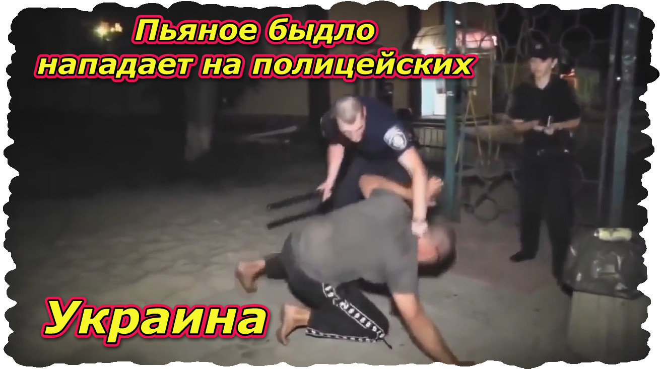 Украина.Пьяное быдло нападает на полицейских (Ненормативная лексика !)